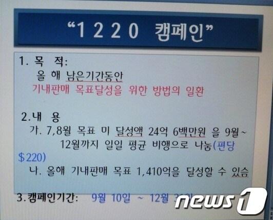 본문 이미지 - A항공사 기내 면세품 판매 할당 관련 문건 © News1 