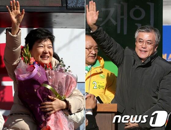 본문 이미지 - 새누리당 박근혜 대선 후보와 민주통합당 문재인 대선 후보가 1일 오후 경남 창원과 충북 제천을 각각 방문해 유권자들의 지지를 호소하고 있다. © News1 오대일·박정호 기자