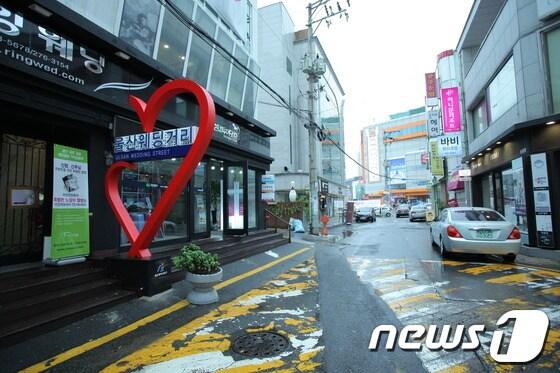 본문 이미지 - 울산 남구청은 최근 삼산동 세이브존 앞 일대에 웨딩거리 조성을 마쳤다. 사진은 24일 울산웨딩거리 전경. © News1 