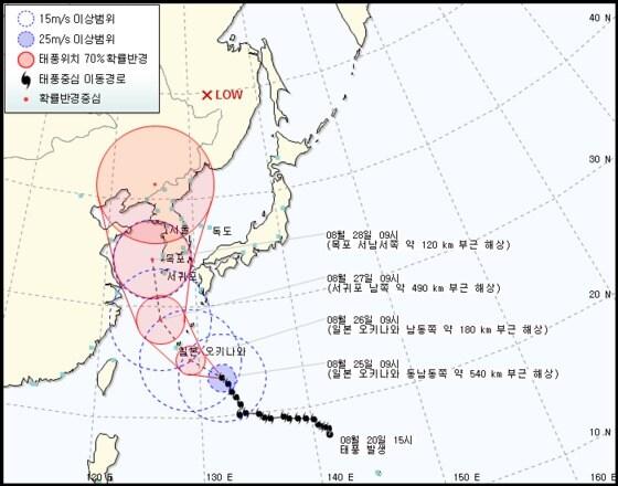 본문 이미지 - 제15호 태풍 '볼라벤' 예상경로(기상청). © News1 