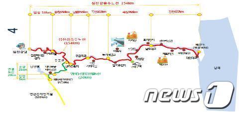 본문 이미지 - 섬진강 자전거길 노선도./사진제공=전남도 News1 © News1 