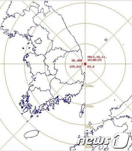 본문 이미지 - 지난 11일 경북 영덕군 해상에서 발생한 지진 기상도./사진제공=기상청© News1 