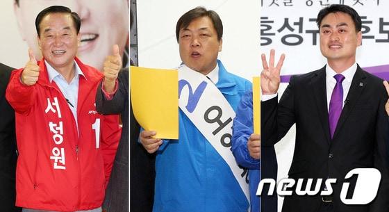 본문 이미지 - 10.30 재보선 공식 선거운동을 하루 앞둔 16일 경기 화성갑에 도전장을 내민 &#40;사진 왼쪽부터&#41;새누리당 서청원, 민주당 오일용, 통합진보당 홍성규 후보가 지역구 일대에서 각각 선대위 발대식과 당 최고위원회의, 공약발표 기자회견을 열어 지지를 호소하고 있다. 2013.10.16/뉴스1 © News1   오대일 기자