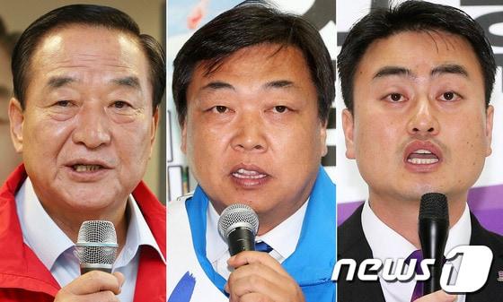 본문 이미지 - 10.30 재보선 공식 선거운동을 하루 앞둔 16일 경기 화성갑에 도전장을 내민 &#40;사진 왼쪽부터&#41;새누리당 서청원, 민주당 오일용, 통합진보당 홍성규 후보가 지역구 일대에서 각각 선대위 발대식과 당 최고위원회의, 공약발표 기자회견을 열어 지지를 호소하고 있다. 2013.10.16/뉴스1 © News1 오대일 기자