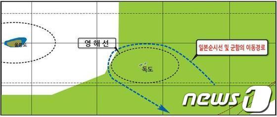 본문 이미지 - 일본 순시선 및 군함의 독도 주변 이동 경로. (자료: 심재권 의원실). © News1  