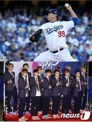 본문 이미지 - 메이저리거 류현진&#40;위쪽&#41;과 아이돌 그룹 엑소&#40;EXO&#41;. © News1  