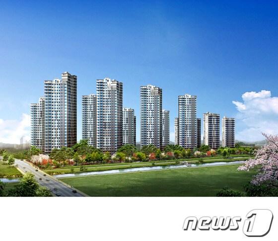 본문 이미지 - 금성백조가 죽동지구 A1블록 998세대의 분양을 순조롭게 끝냈다. 사진은 죽동지구 예미지 전경 상상도 © News1 연제민 