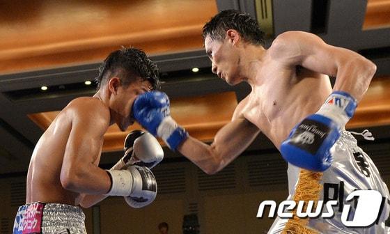 본문 이미지 - 손정오&#40;WBA 랭킹 14위&#41;가 19일 제주그랜드호텔 특설링에서 열린 프로권투 WBA 밴텀급 세계타이틀전 챔피언 가메다 고키&#40;27·일본&#41;와의 경기에서 가메다의 안면에 라이트 어퍼컷을 적중시키고 있다. 2013.11.19/뉴스1 © News1 이동원 기자
