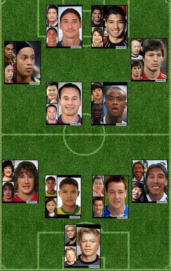 본문 이미지 - 온라인에서 화제가 되고 있는 축구선수 닮은꼴 연예인 합성 사진(온라인 커뮤니티). © News1  