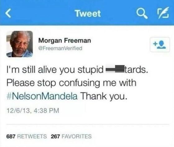 본문 이미지 - &#39;모건 프리먼&#39;을 사칭한 것으로 추정되는 트위터. © News1  