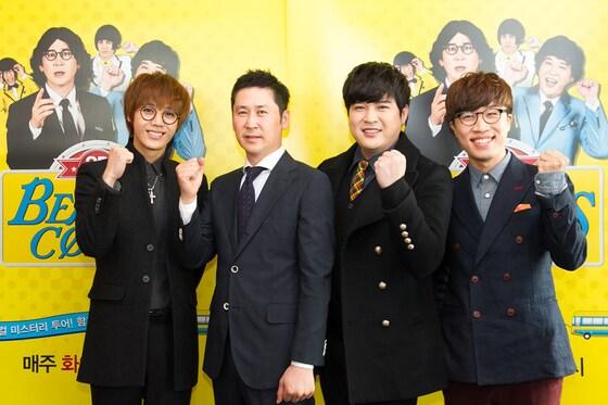 본문 이미지 - Mnet 음악 토크쇼 '비틀즈코드 3D' 기자간담회가 18일 오전 11시 서울 마포구 상암동의 한 카페에서 열렸다. 이날 행사에는 방송인 신동엽, 그룹 슈퍼주니어의 신동, 엠블랙의 미르, 밴드 소란의 고영배, 황성호 PD가 참석했다(CJ E&M 제공). © News1  