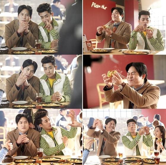 본문 이미지 - 김성균, 손호준이 출연한 피자 CF(프레인 제공). © News1  