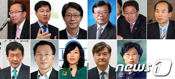 본문 이미지 - 17일 오전 서울 삼청동 금융연수원 인수위원회에서 박근혜 정부 3차 인선, 11개부처 장관직 내정자를 발표했다. 위 왼쪽부터 기획재정부 장관 겸 경제부총리 내정자 현오석 한국개발연구원 원장, 미래창조과학부 장관 내정자 김종훈 알카텔 루슨트 최고전략책임자, 통일부 장관 내정자 류길재 북한연구학회 회장, 농림축산부 장관 내정자 이동필 농촌경제연구원장, 산업통상자원부 장관 내정자 윤상직, 환경부 장관 내정자 윤성규 한양대 교수, 보건복지부 장관 내정자 진영 인수위 부위원장, 고용노동부 장관 내정자 방하남, 여성가족부 장관 내정자 조윤선 朴 당선인 대변인, 국토교통부 장관 내정자 서승환, 해양수산부 장관 내정자 윤진숙.2013.2.17/뉴스1 © News1 이동원 기자