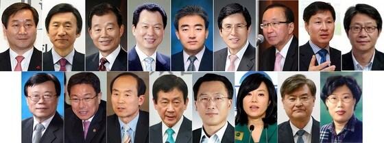 본문 이미지 - 박근혜 정부 17개부처 장관직 내정자. 윗줄 왼쪽부터 유정복 안전행정부 장관, 윤병세 외교부 장관, 김병관 국방부 장관, 서남수 교육부 장관, 유진룡 문화체육관광부 장관, 황교안 법무부 장관, 현오석 기획재정부 장관 겸 경제부총리, 김종훈 미래창조과학부 장관, 류길재 통일부 장관, 이동필 농림축산부 장관, 윤상직 산업통상자원부 장관, 윤성규 환경부 장관, 진영 보건복지부 장관, 방하남 고용노동부 장관, 조윤선 여성가족부 장관, 서승환 국토교통부 장관, 윤진숙 해양수산부 장관 내정자. © News1 (서울=뉴스1)이해인 기자