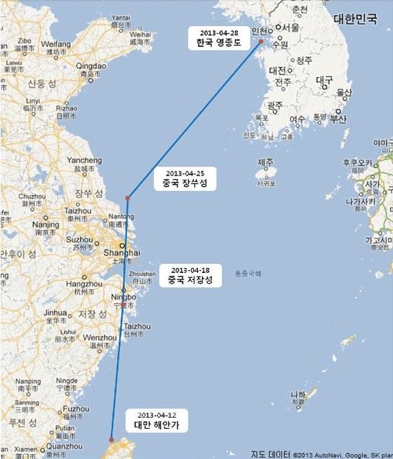본문 이미지 - 저어새의 이동경로.(환경부 제공) © News1 