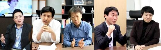 본문 이미지 - CJ E&M 각 사업부문장 좌로부터 김계홍(방송), 정태성(영화), 김병석(공연), 조영기(게임), 안석준(음악)© News1  