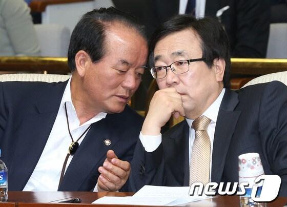 본문 이미지 - 새누리당 서병수 의원과 정갑윤 의원이 22일 오전 서울 여의도 국회에서 열린 최고중진연석회의에서 대화를 하고 있다. 2013.5.22/뉴스1 © News1 송원영 기자