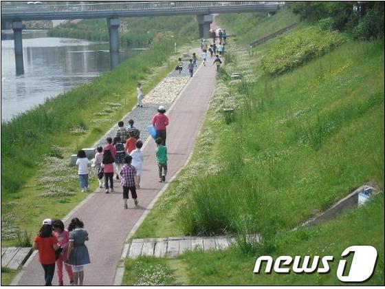 본문 이미지 - 전남 목포시 삼향천이 시민들의 휴식공간으로 자리매김하고 있다. 삼향천은 하루 평균 1000여 명의 시민이 운동과 산책을 위해 찾고 있다/사진제공=목포시© News1 