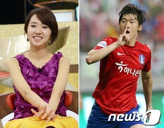 본문 이미지 - 김민지 SBS 아나운서&#40;왼쪽&#41;와 축구선수 박지성&#40;32·PSV 아인트호벤&#41;. © News1   