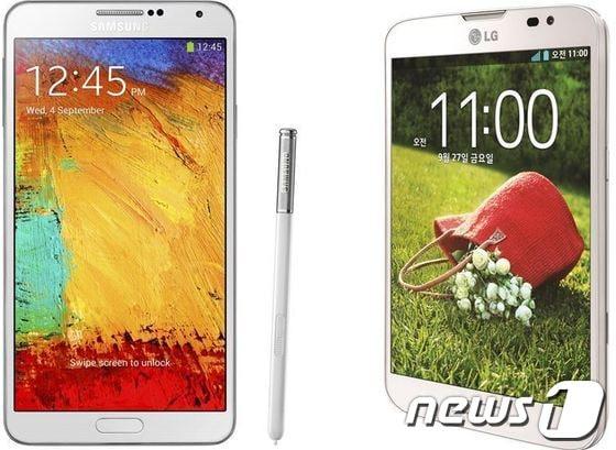 본문 이미지 - 삼성전자의 갤럭시 노트3(좌)와 LG전자의 뷰3.© News1  