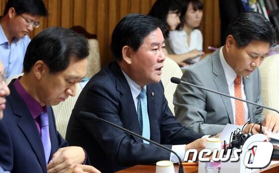 본문 이미지 - 최경환 새누리당 원내대표가 3일 오전 서울 여의도 국회에서 열린 원내대책회의에서 모두 발언을 하고 있다. 최 원내대표는 이날 회의에서 이석기 통합진보당 의원 체포동의안 처리와 관련, 