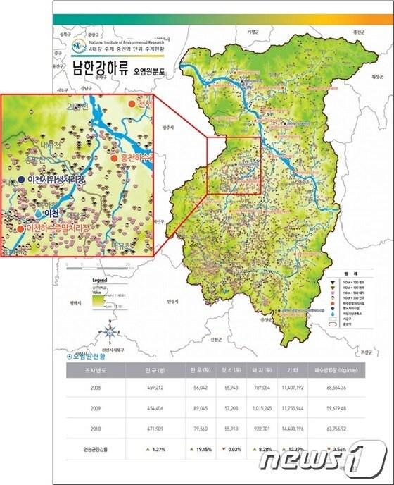 본문 이미지 - 4대강 수계 전자지도 예시.(국립환경과학원 제공) © News1 