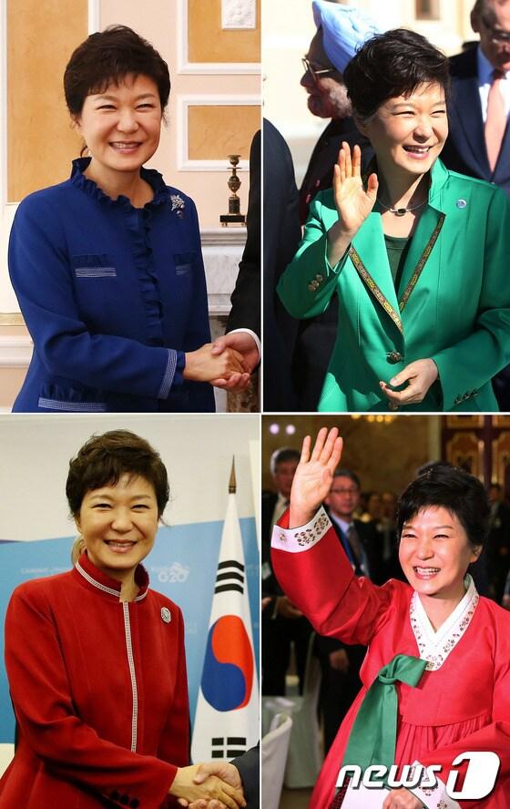 본문 이미지 - 박근혜 대통령이 지난 4일부터 6일까지(현지시간) 러시아 상트페테르부르크에서 G20 정상회의에 참석하면서 선보인 원색정장과 러시아 동포간담회에 참석하면서 입은 한복 패션이 눈길을 끌고 있다.박 대통령은 7일 G20 정상회의를 마치고 러시아를 출국해 베트남 국빈방문 길에 올랐다. (청와대홈페이지) 2013.9.8/뉴스1  © News1   박철중 기자