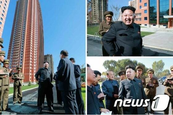 본문 이미지 - 북한 김정은 노동자 제1비서가 김책공업종합대학 교육자아파트를 시찰하는 모습. (노동신문) 2014.10.17/뉴스1 ⓒ News1 조희연 기자