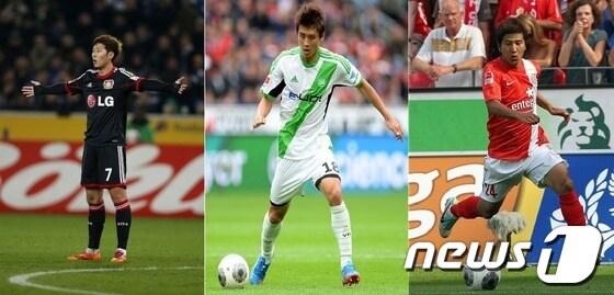본문 이미지 - 3월1일 맞대결을 펼치는 손흥민&#40;22·레버쿠젠&#41;, 구자철&#40;25&#41;, 박주호&#40;27·이상 마인츠&#41;. © AFP=News1  