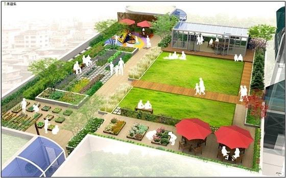 본문 이미지 - 약수동 남산타운아파트 제2관리사무소 옥상 하늘정원 조감도(제공=중구) © News1  