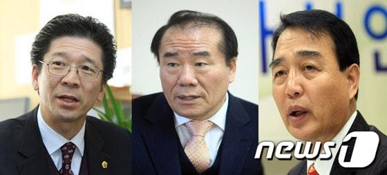 본문 이미지 - .4지방선거 광주시교육감 선거에 경선을 통한 단일 후보 선출에 합의한 전교조 출신의 윤봉근 광주시교육감 예비후보와 장휘국 광주시교육감, 정희곤 광주시의회 교육의원&#40;왼쪽부터&#41;. © News1 김태성 기자 