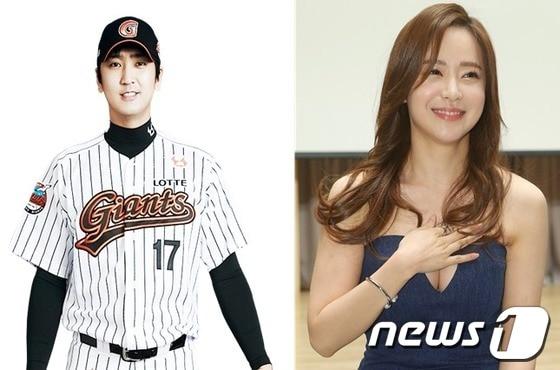 본문 이미지 - 유소영과 롯데 자이언츠 소속 심수창(왼쪽·롯데 자이언츠 제공). © News1  