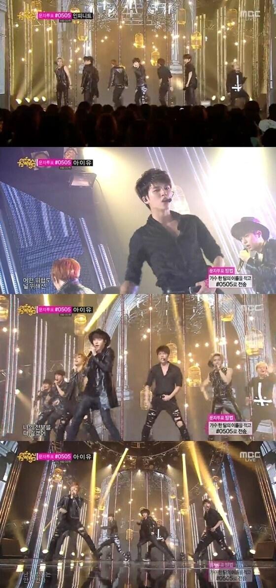 본문 이미지 - 인피니트 우현이 어깨부상을 알 수 없을 무대를 선보였다. © MBC '쇼 음악중심' 캡처  