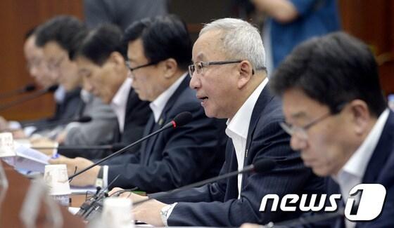 본문 이미지 - 현오석 경제 부총리 겸 기획재정부 장관이 11일 오후 서울 세종로 정부서울청사에서 열린 제21차 경제관계장관회의에서 모두발언을 하고 있다. 2014.6.11/뉴스1 © News1 안은나 기자