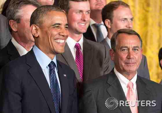 본문 이미지 - 버락 오바마 미국 대통령(앞줄 왼쪽)과 존 베이너 하원의장. © 로이터=뉴스1 