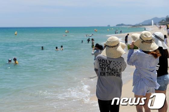 본문 이미지 - 강원 동해안 지방에 폭염주의보가 떨어진 11일 강릉 경포해변을 찾은 피서객들이 해수욕을 즐기고 있다./뉴스1 © News1   신효재 기자