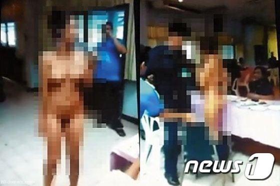 본문 이미지 - 인터넷에 유출된 태국 공군 연회 영상 일부. 사진 출처는 중국 시나닷컴. ⓒ뉴스1