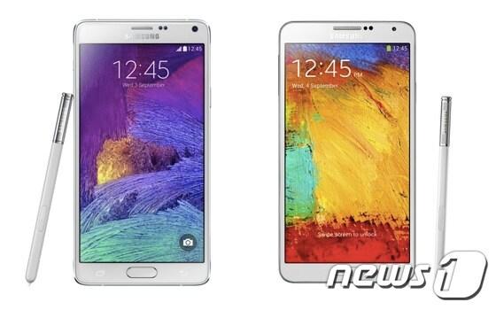 본문 이미지 - 삼성전자의 전략 스마트폰 &#34;갤럭시 노트4&#34;&#40;왼쪽&#41;와 전작인 &#34;갤럭시 노트3&#34;. ⓒ News1 