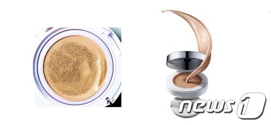 본문 이미지 - 사진 왼쪽부터 아모레퍼시픽의 쿠션류 제품 스펀지 확대컷, 랑콤이 출시한 &acute;미라클 쿠션&acute;. ⓒ News1