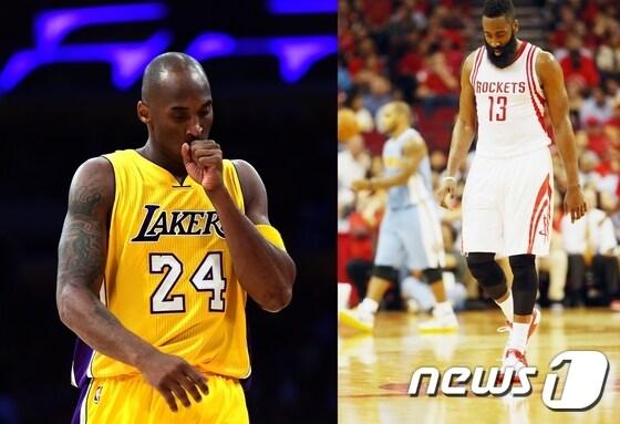 본문 이미지 - LA 레이커스 코비 브라이언트(왼쪽)와 휴스턴 로키츠 제임스 하든.ⓒ AFP=News1