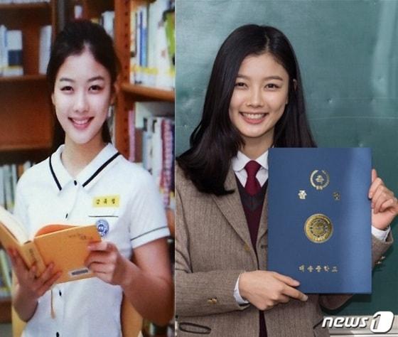 본문 이미지 - 김유정 졸업사진(왼쪽)과 대송중학교 졸업식에 참석한 김유정