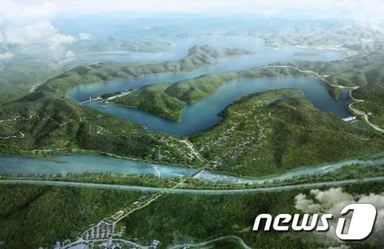본문 이미지 - 충북 진천 초평저수지 일대에 조성중인 '미르숲' 조감도. 사진제공=진천군청 ⓒ News1