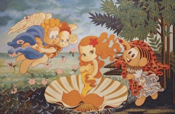 본문 이미지 - 세계 유명 미술관이 소장한 명화를 만화 캐릭터로 재해석한 '모니카와 떠나는 세계명화여행전'이 8월23일까지경기도미술관에서 열린다. 사진은 모니카 비너스의 탄생(Monica in the Birth of Venus), 캔버스에 아크릭, 80x120cm, 1992 / 사진제공=경기도미술관 ⓒ News1