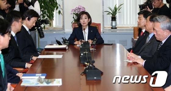 본문 이미지 - 8일 서울 여의도 국회에서 열린 외교통일위원회 당정 간담회에서 나경원 위원장이 모두발언을 하고 있다.  2015.4.8/뉴스1 ⓒ News1 오대일 기자