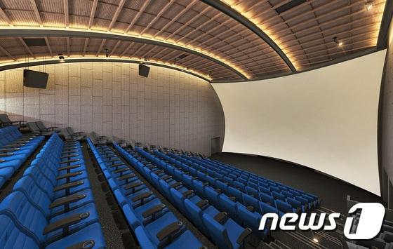 본문 이미지 - 오는 8일 오픈하는 CGV천호 스피어X(SphereX) 상영관. 반구 형태의 스크린으로 몰입감을 극대화했다. ⓒ News1