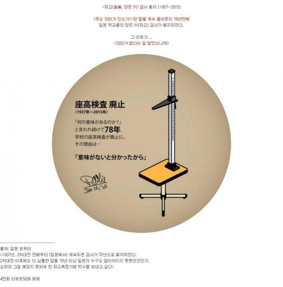 본문 이미지 - 한 온라인 게시판에 일본에서 앉은키가 폐지된 이유라며 올라온 글 