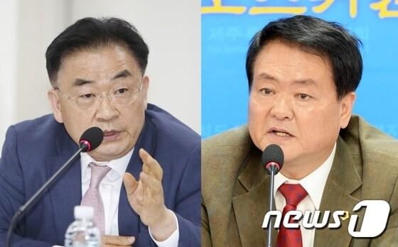 본문 이미지 - 제주도의회 문화관광스포츠위원회 김태석 의원(왼쪽)과 김희현 위원장(오른쪽). 2016.10.24/뉴스1 ⓒ News1