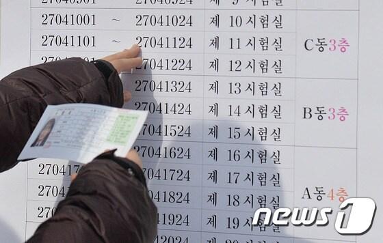 본문 이미지 - 2017학년도 대학수학능력시험 예비소집일인 16일 오후 제27지구 제4시험장인 대전 구봉고등학교를 찾은 수험생들이 시험장을 확인하고 있다. 2016.11.16/뉴스1 ⓒ News1 주기철 기자