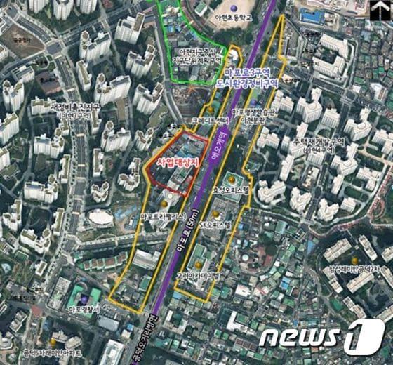 본문 이미지 - 애오개역 일대 마포로3구역 위치도. (서울시 제공) ⓒ News1
