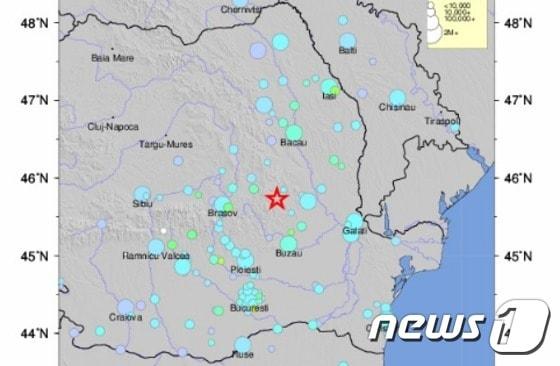 본문 이미지 - 규모 5.2의 강력한 지진이 28일(현지시간) 새벽 루마니아 동부에 발생했다. 사진은 미국 지질조사국(USGS) 갈무리. ⓒ News1